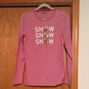 Lands' End Red and White Striped Long Sleeve Tee size M